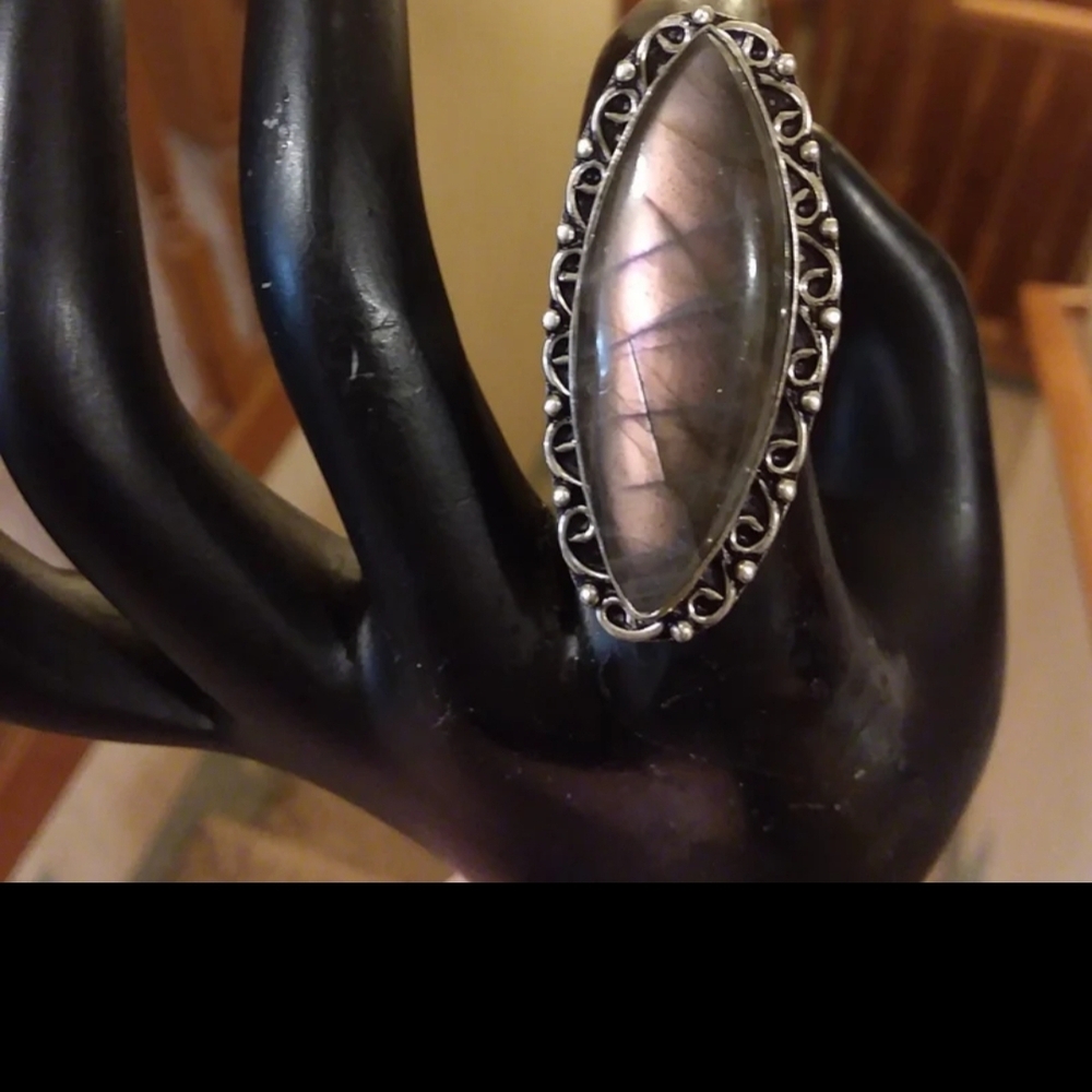 ~S 8 1/4~ Exquisite, Elongated, Marquis- Shaped, Natural Labradorite Ring~